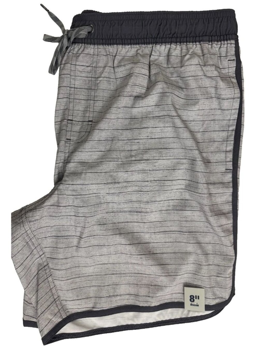 Classic Retro Men's XL Striped Gray Swim Trunks 8 Inch Inseam NEW
